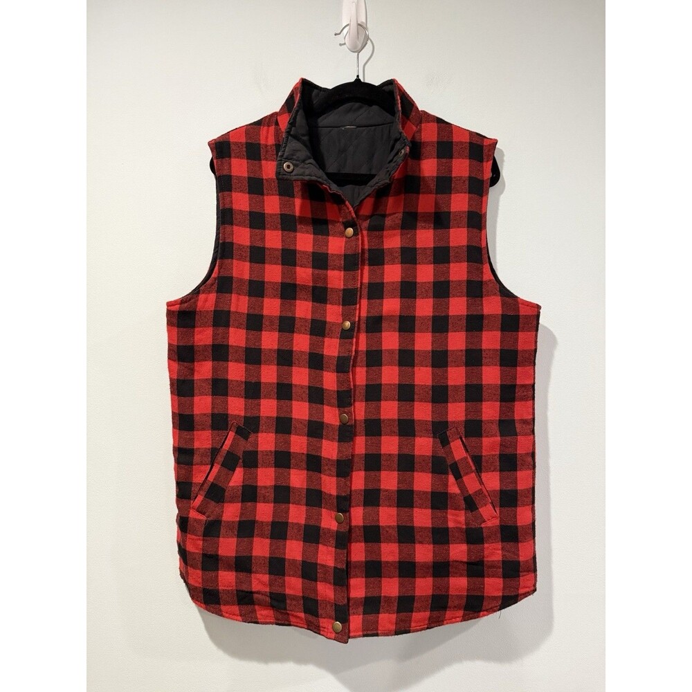 Buffalo Plaid Snap Vest Women XL Cotton Pocket Vacation Travel Preppy Lumberjack